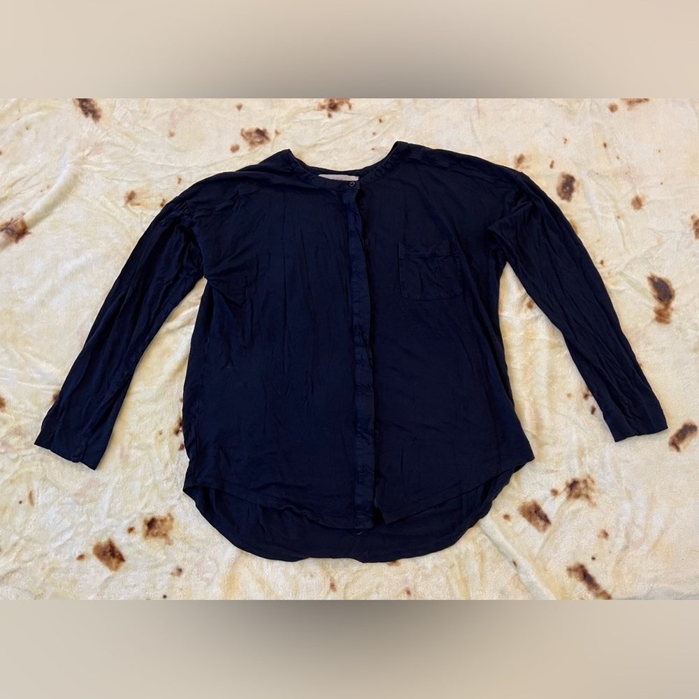 Ann Taylor LOFT Navy long sleeve button down top Size M